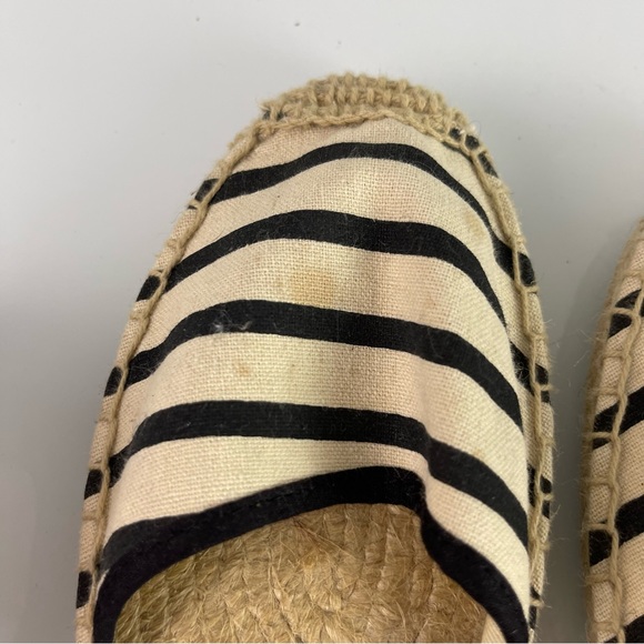 Soludos Shoes Espadrille Ankle Flats‎ Tie Striped Black White Tan Cream - Picture 9 of 12